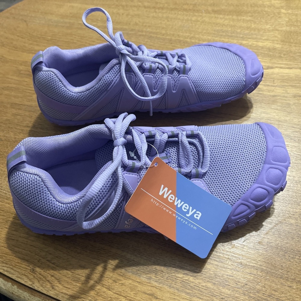 Weweya Minimalist Women Purple Running Shoes Lace Up Removable Insole Size 41